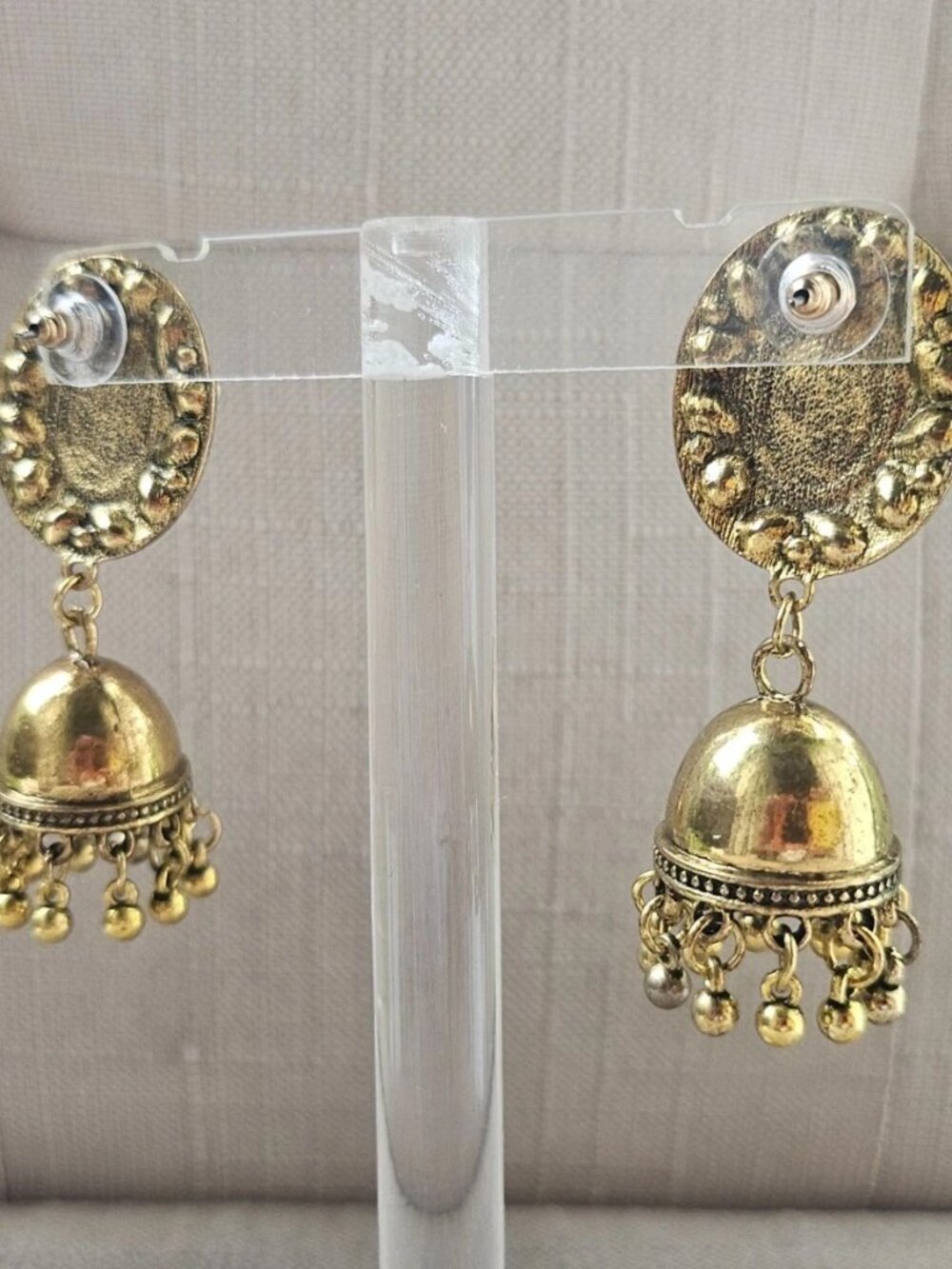 Pakistani Earrings Jhumka Fashion Jewelry Gold Tone Pink Beads Chandelier New - Picture 9 of 13